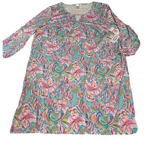 STELLA PARKER UPF 50 Floral Paisley Tunic Dress Split Neck Colorful Beach Sz XXL